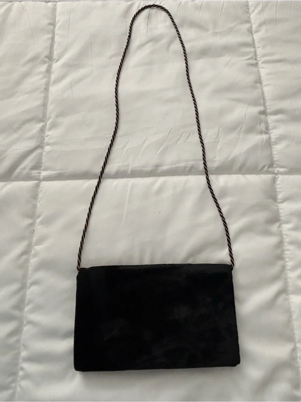 Embroidered Black Velvet Peacock Shoulder Bag/Clutch w/Accent Stones, VGUC